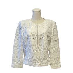 Tahari Womens Blazer Lace Cropped Sz 12 White Long Sleeve Career Defect Discount