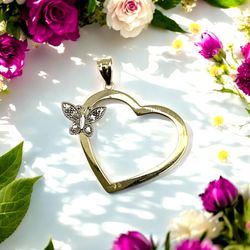 14kt 2.30g Two Tone Gold with Butterfly on Heart Pendant.
