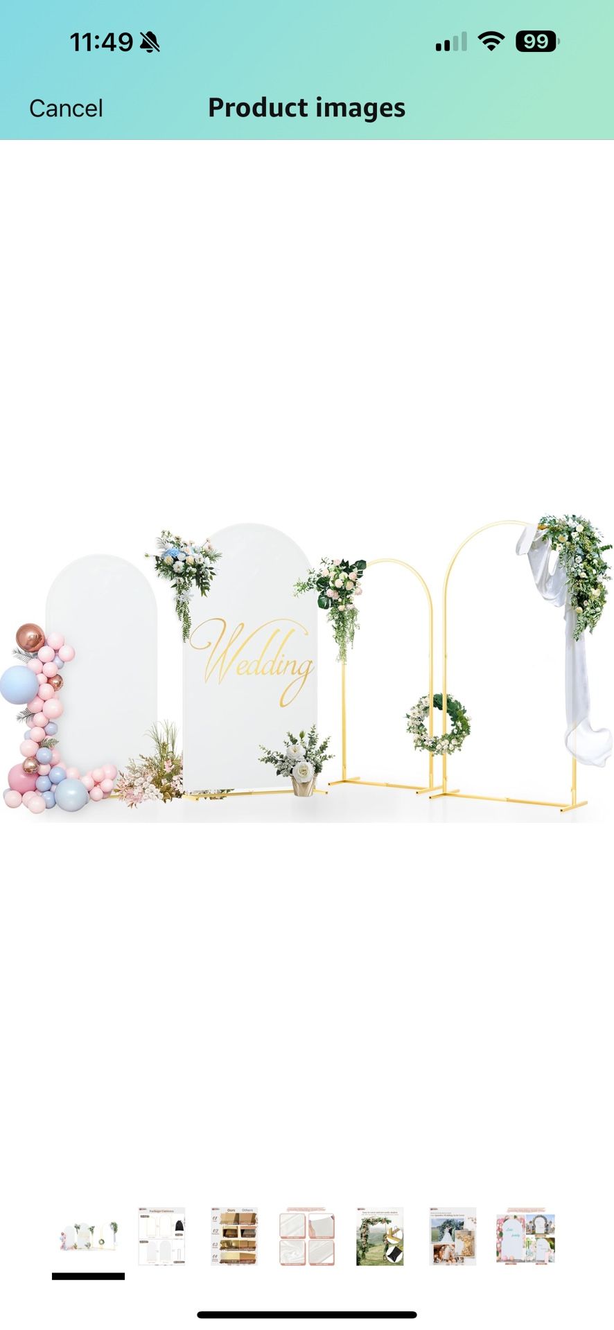 Wedding Arch Backdrop Stand Set of 2 (7.2FT & 6.6FT) with 2 White Spandex Fitted Arch Cover, Metal Arch Backdrop Stand and Cover Set for Birthday Part