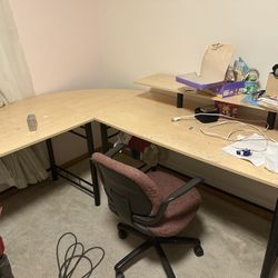 Needs to go ASAP  If you see it, it’s available.  Free- 74.5”x 59” L shaped desk. Well used, need to downsize.