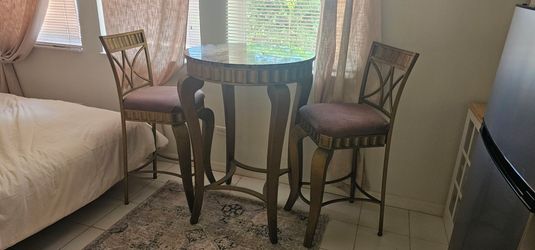 Metal Bar height table and 2 chairs