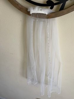 Alternating Wavy Crystal Pearl Beaded Bridal Wedding Veil (Ivory) 1 Tier Elbow Length 30"