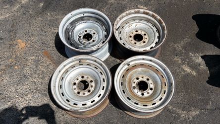 Staggered GMC or Chevy truck or van 15 Inch steel rally wheels 5x5 Lugs