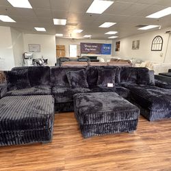 Black Modular Sectional + USB Ports 