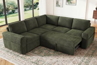 HONBAY Replacement Cushions & Storage Ottoman – Green Corduroy – For L-Shaped Sleeper Sofa