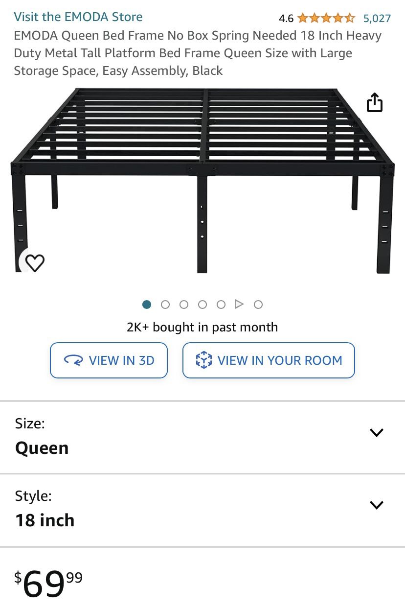 Size Queen-Bed Frame No Box Spring Needed 18 Inch Heavy Duty Metal