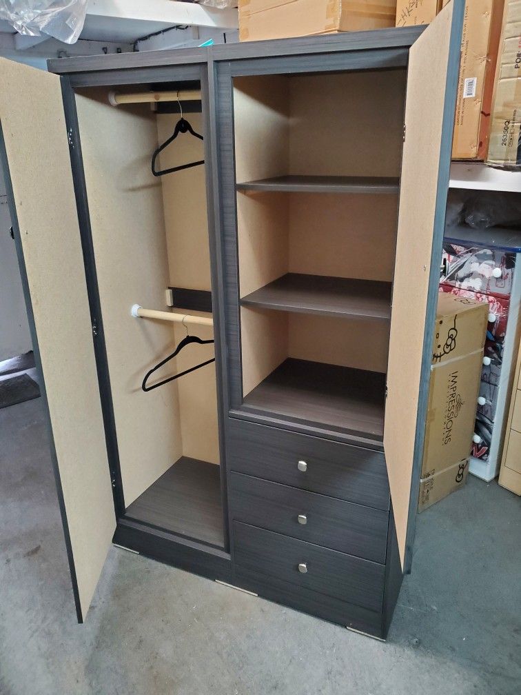 New Large Assembled Grey Wardrobe Closet Storage Shelving Cabinet Available In Other Colors