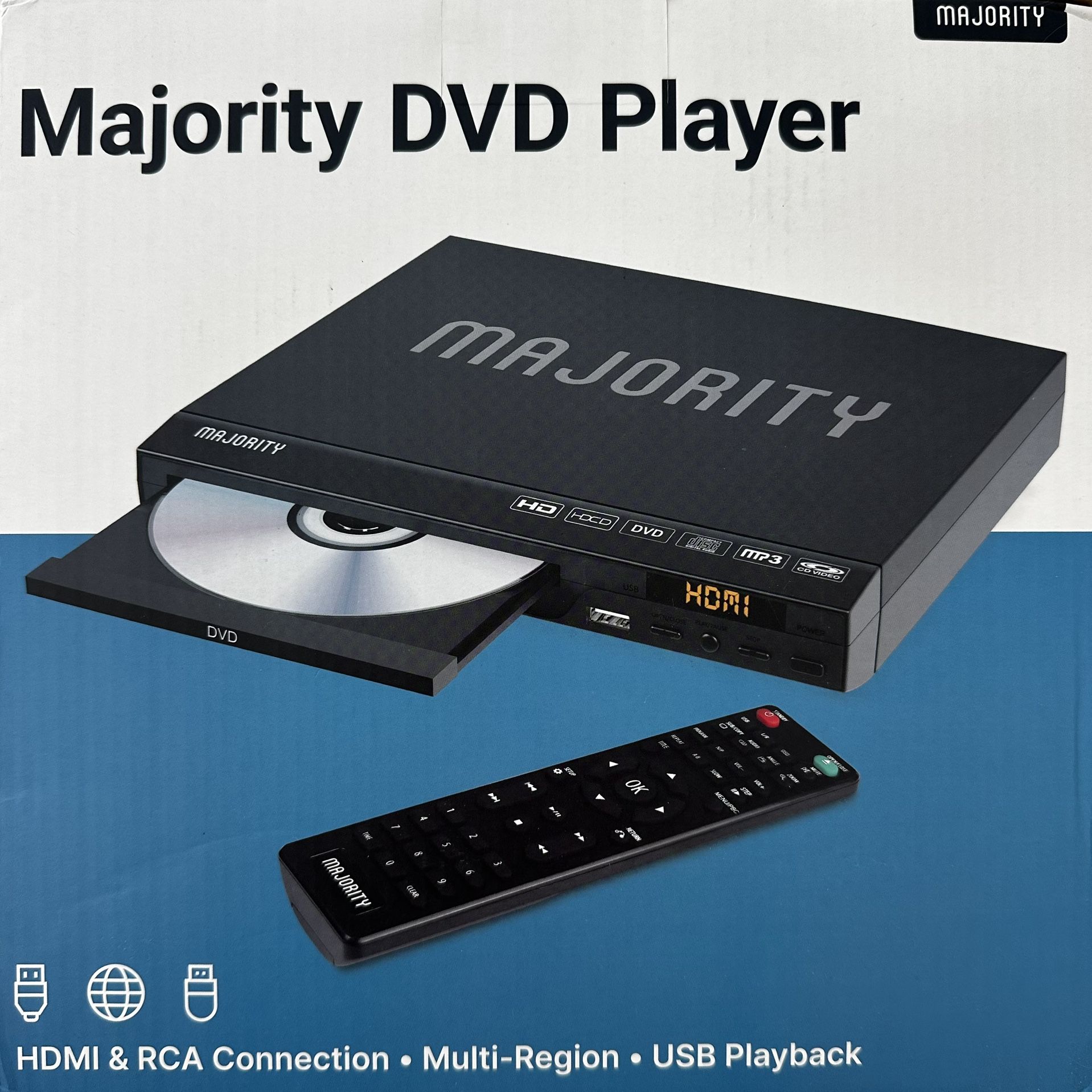 2025 Model HDMI DVD Player for TV | 1080P Region Free DVD-Players for Smart TV | Mini DVD Player with USB, CD & MP3 | HDMI Cable, RCA Cable & Remoted 