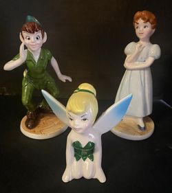 Vintage Disney Peter Pan, Wendy & Tinker Bell Porcelain Japan/Malaysia Figurínes