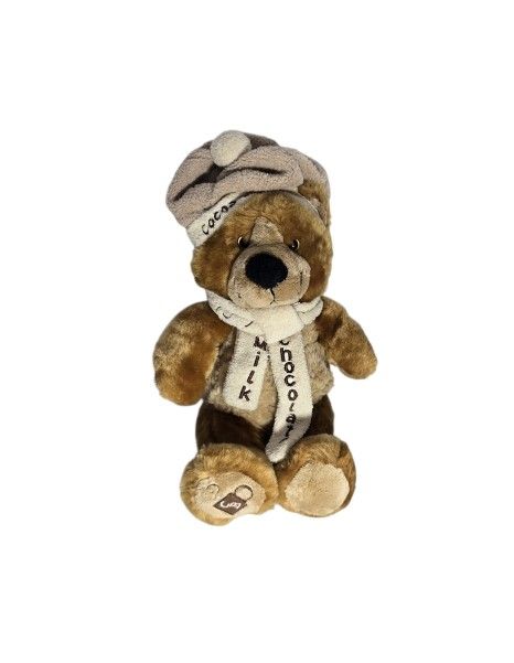 Vtg Cocoa Bear Milk Chocolate Plush Teddy Bear Winter Hat & Scarf Stuffed Animal