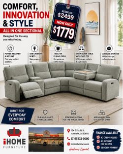 Power sectional  grey chenille 6 pc