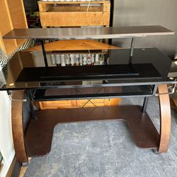 Modern metal & glass computer desk  w/ keyboard, hutch  $50 & free chair $5 . 23 1/2 deep x 48 L x