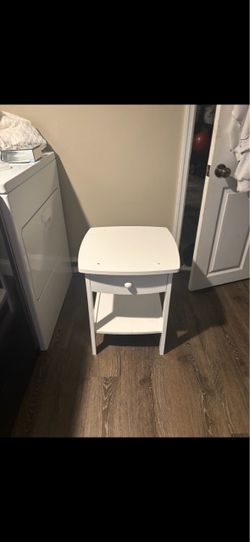 White Nightstand with Drawer and Shelf