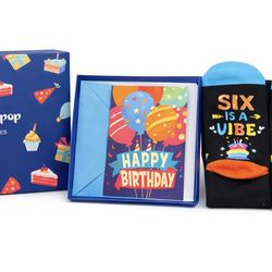 HAPPYPOP Birthday Gifts Ideas - Socks for Girls Boys Kids Age 3-12 with Greeting