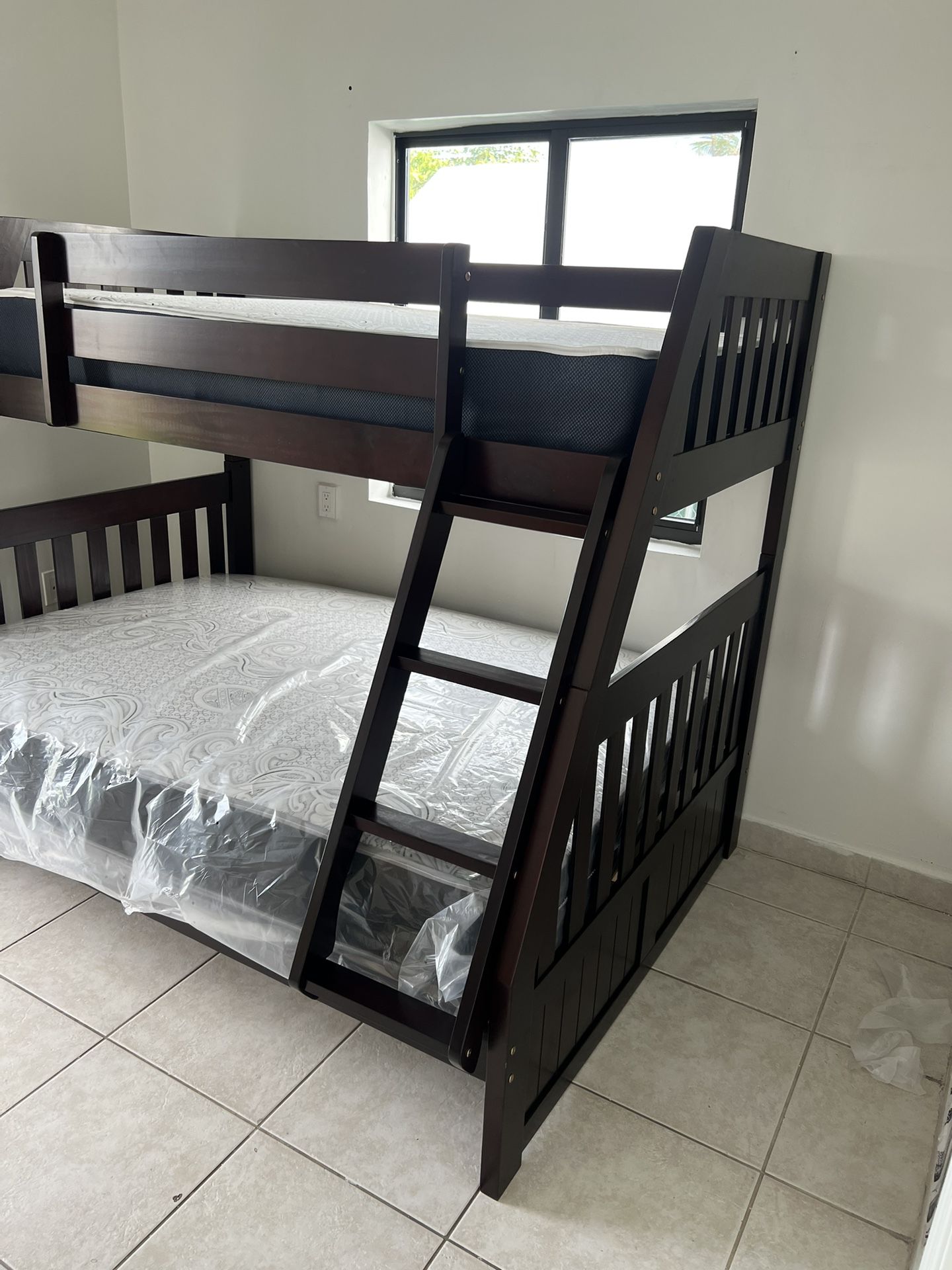 Twin over full bunk beds frame and free delivery in box with the mattress and