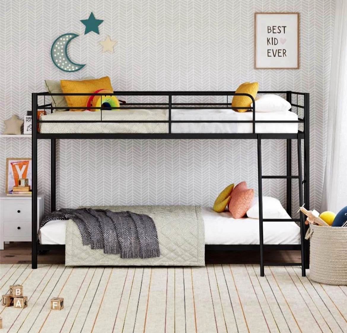Twin-over-Twin Low Profile Junior Bunk Bed, Black