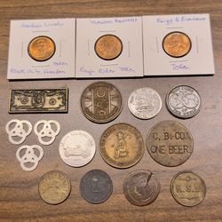 17pc Vintage Token & Medal Lot – Worlds Fair, Beer, Political & More