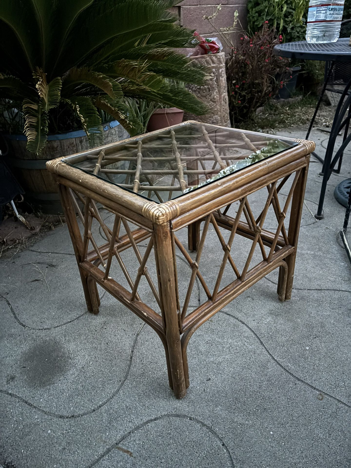Glass Top Rattan Side End Table