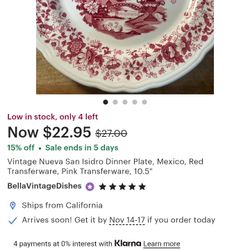 NUEVA SAN ISIDRO VINTAGE PINK/RED TRANSFERWARE 10.5" & 12"