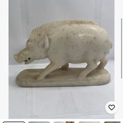 Old Wild Boar Pig Hog Solid Base & Statue Sculpture Figurine Carved Heavy Rare
