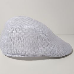 Breathable Mesh Hat Casual Beret Cap, Cabbie Hat, White, One Size
