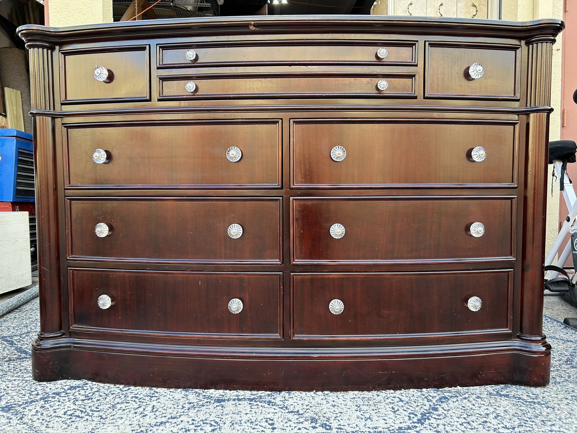 Antique Solid cherry Wood Dresser With Mirror,dark Brown,L67”*W20”*H44