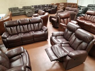 Dark brown shava genuine real leather recliner living room set sofa and loveseat