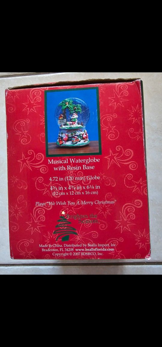 Vintage 2007 BDSRCO Inc Musical Waterglobe W/Resin Base 12cm×12cm×16cm Brighten the Season New