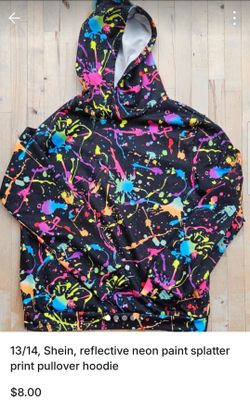 Matching Pairs 7y & 14y, reflective neon paint splatter print pullover hoodie