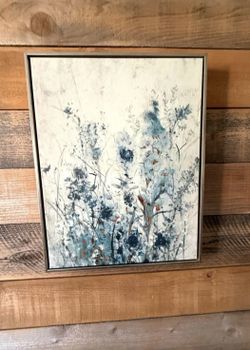 Beautiful Abstract Floral “Blue Spring II Framed Canvas