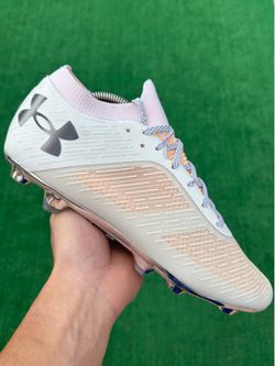 UNDER ARMOUR UA SHADOW ELITE HYBRID “WHITE / ORANGE” SOCCER CLEATS (Size 10.5, Men’s)