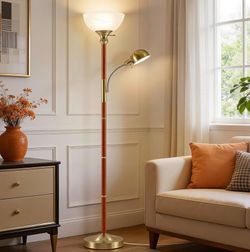 EJIAXIN 72" Wood Torchiere Floor Lamp with Glass Shade Gold Standing Lamp Mid Century Modern Corner Tall Lamps for Living Room,Bedroom,Home Office Nur