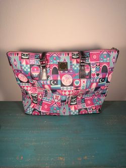 Disney Dooney & Bourke It’s a Small World Tote Bag Purse Pink Multicolor
