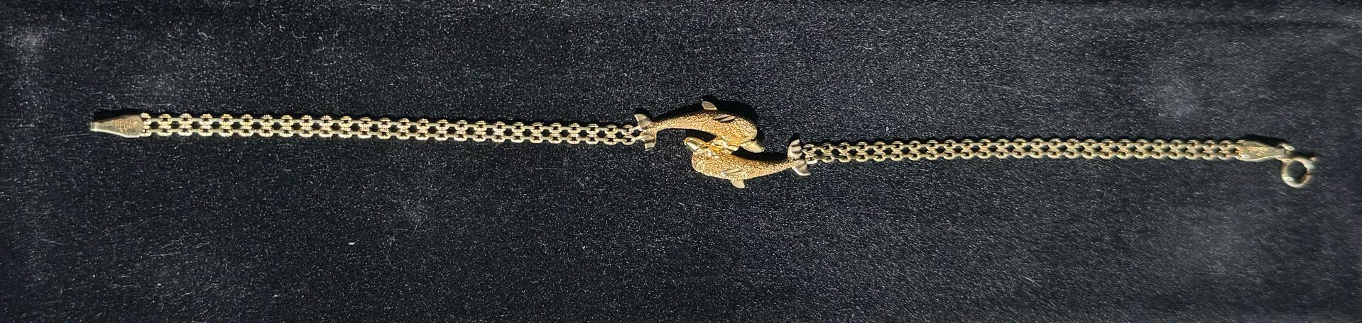 14K Gold  Double Chain Bracelet with Two Dolphins
