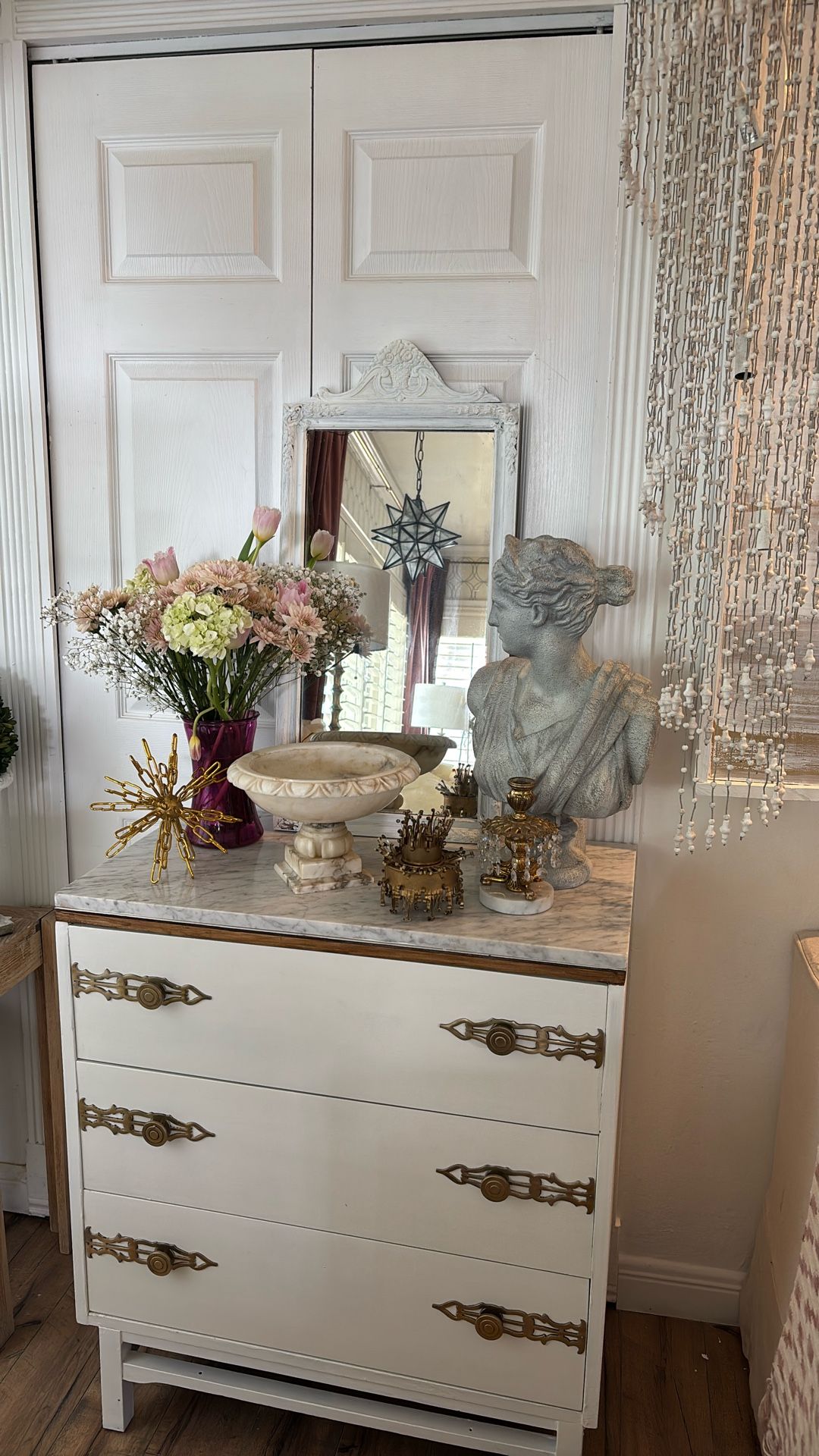 White Petite Antique Mirror