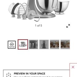 NEW IN BOX KITCHENAID 5QT STAND MIXER ARTISAN SERIES WITH ATTACHMENTS CONTOUR SILVER