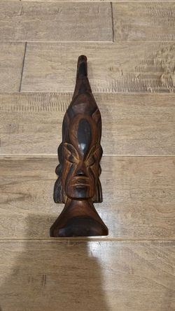 Vintage Hand-Carved African Tribal Style Wooden Bust Sculpture - Mid-Century Modern Afro-Bohemian Decor
