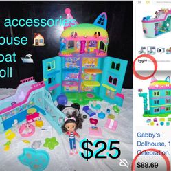 $25 Bundle of Gabby Toys;House 🏠Boat 🛥️Doll and 36 accessories Batteries included talk play songs