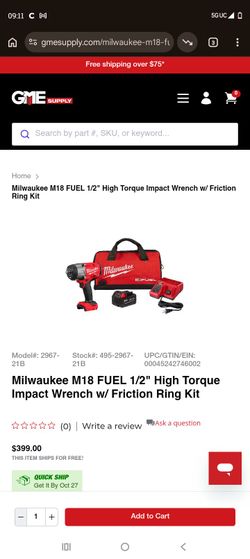 Milwaukee M18 FUEL 1/2" High Torque Impact Wrench w/ Friction Ring Kit