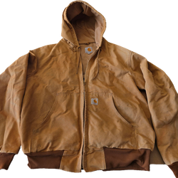 Tan Carhartt canvas hooded jacket. Size Large. Made in USA.