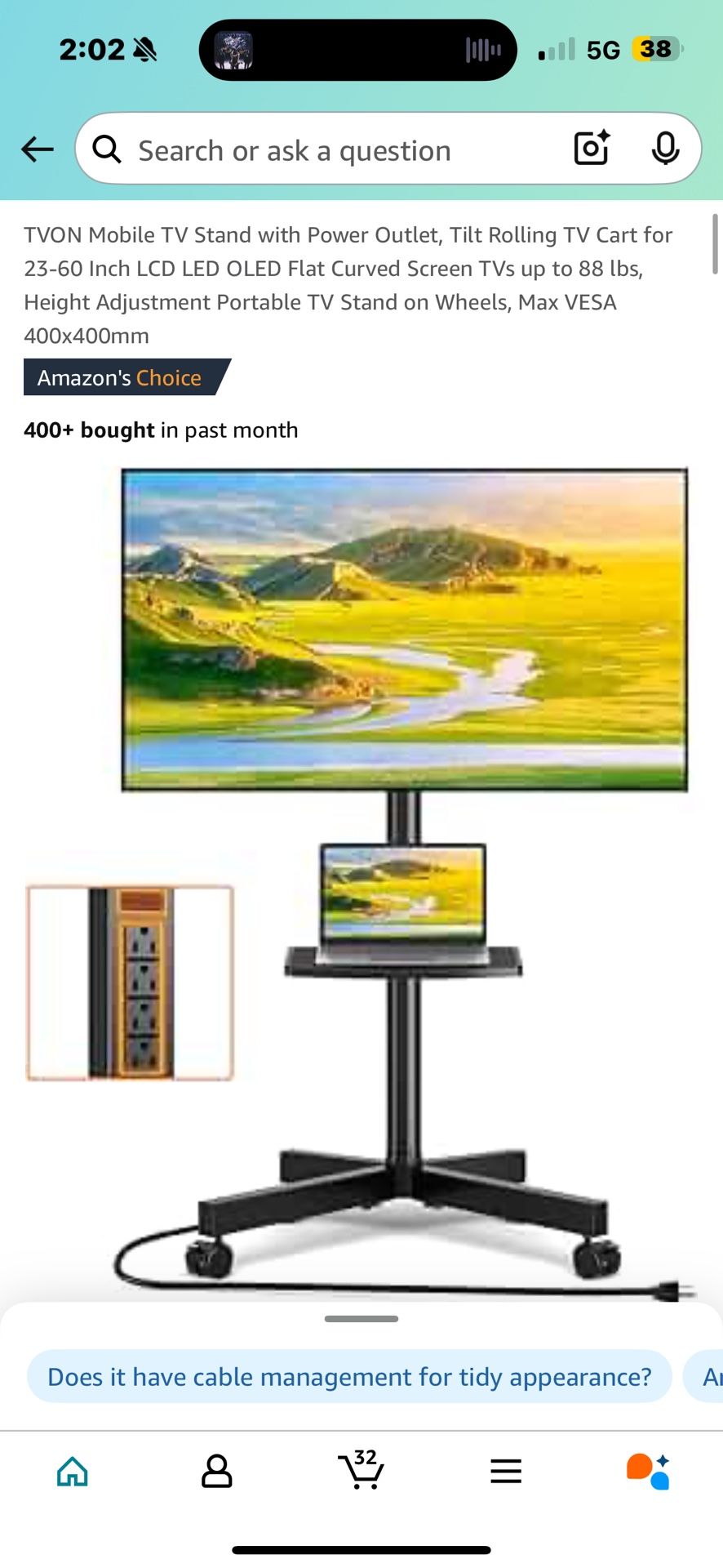 Rolling Tv Stand Up To 70 Inches