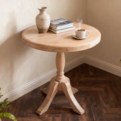 23.6'' Round Wooden End Table, Wooden Pedestal Side Coffee Tables, for Living Room, Bedroom, Entryway