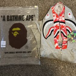 Grey Bape with pink double hoodie size medium