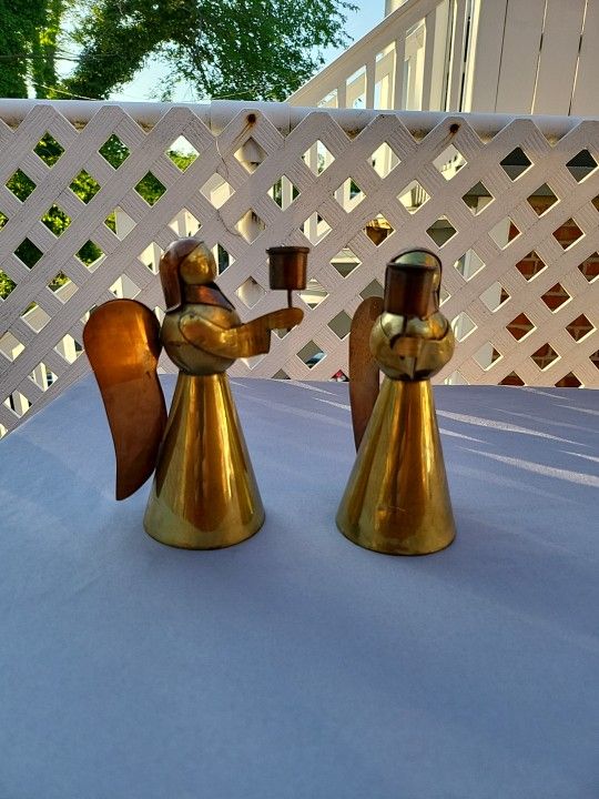 Angel Brass Candle Holders Vintage Preowned Lot Of 2