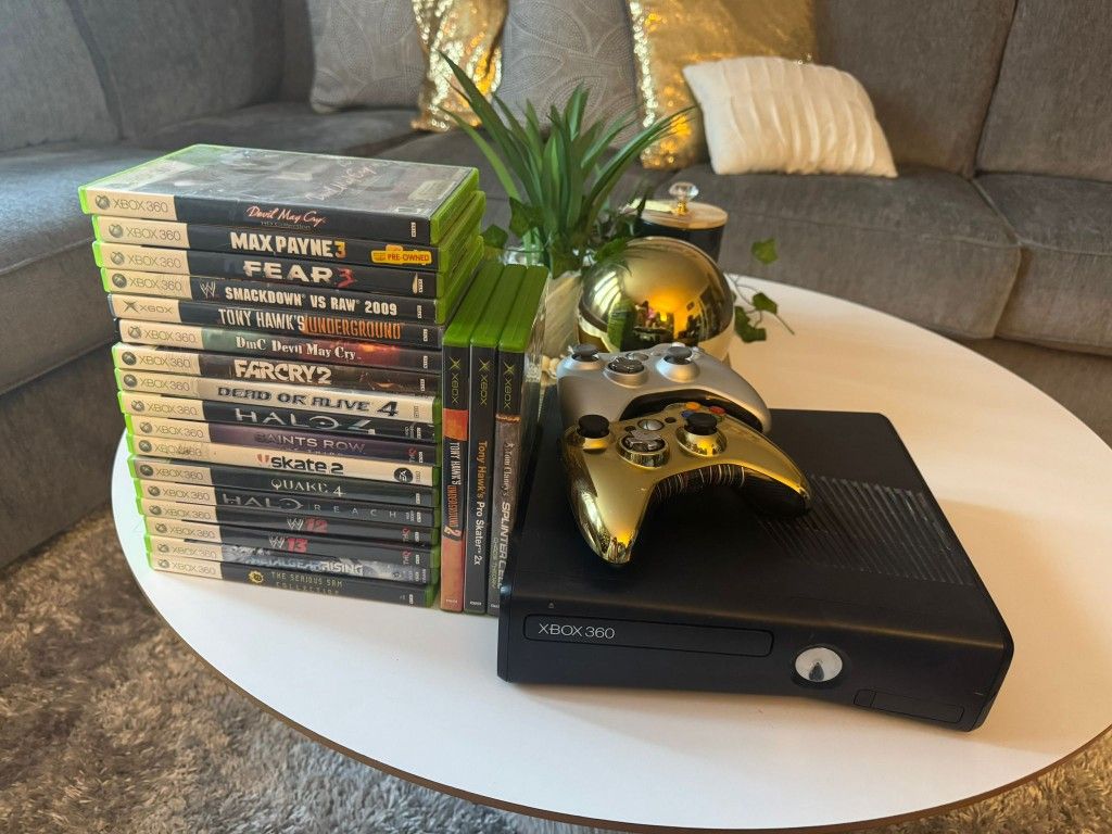 Xbox 360 With Games And Controllers