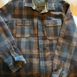 Mens Large Button Up Wool Plaid
