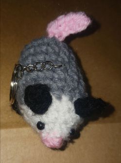 Approx 2" crocheted possum Keychain
