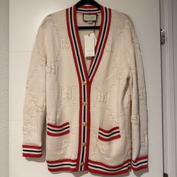 GUCCI Sylvie Web Oversized Striped GG Logo Jacquard Knitted Cardigan XS w/ Tags