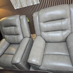 NEW with Tags - 2 Matching Mason Leather Power Recliner with Power Headrest Taupe Color