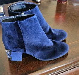 Beautiful Blue Velvet Ankle Boot